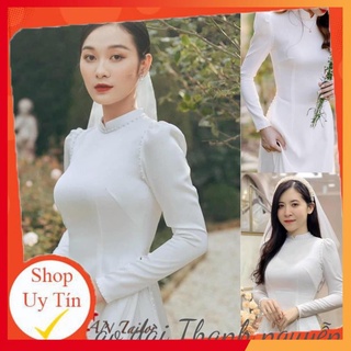 Áo Dài Lụa Trắng 4 Tà Đính Hạt Cao Cấp , Áo Dài Cô Dâu !!