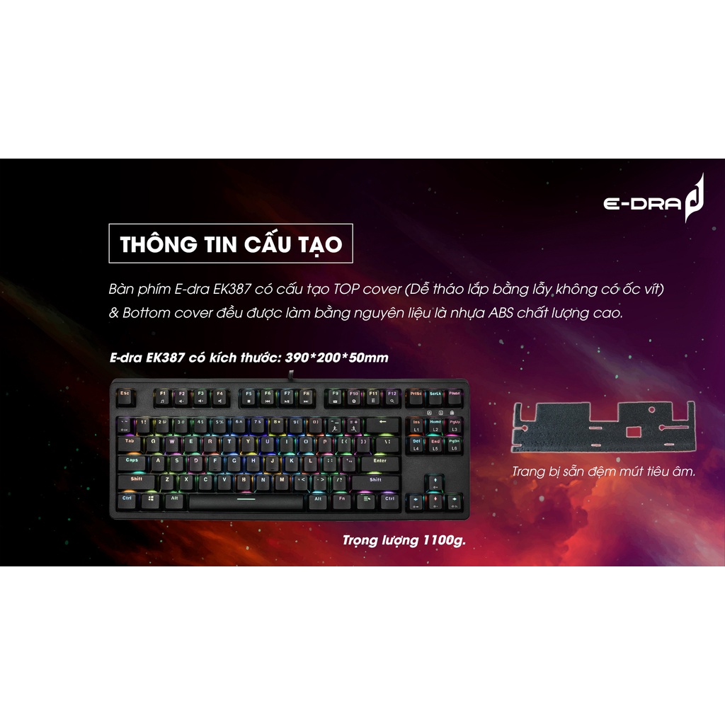 Bàn phím cơ EDRA EK387L RGB Huano Switch - Hàng chính hãng