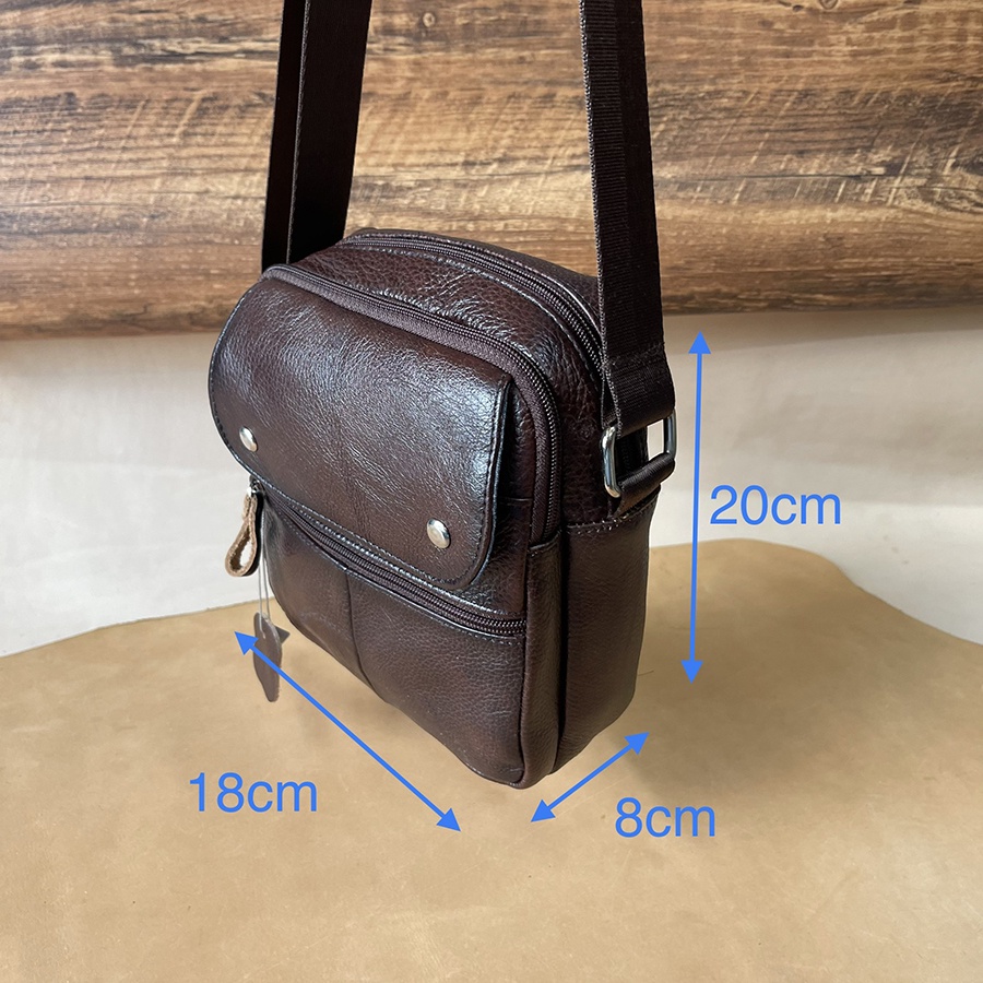 Túi Đeo Chéo Thời Trang Cho Nam, Chật Liệu da Bò Thật Cao Cấp CB07 Bảo Hành Da 3 Năm