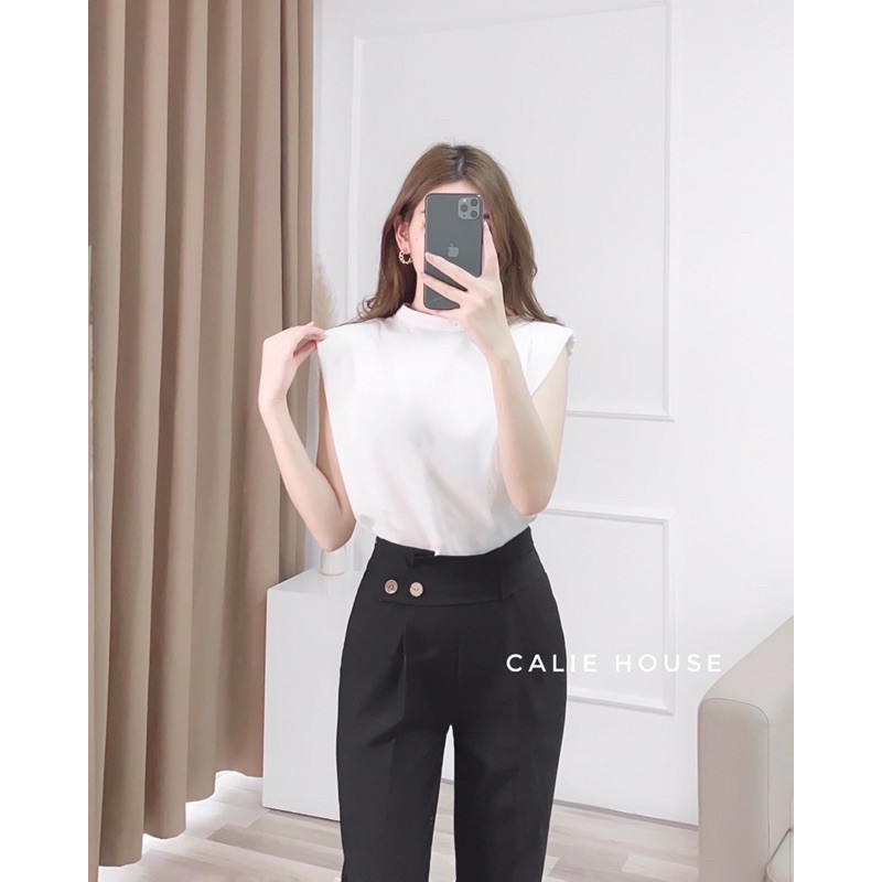 Quần baggy cạp cao phối 2 cúc