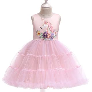 Đầm công chúa hoạ tiết kỳ lân cho bé