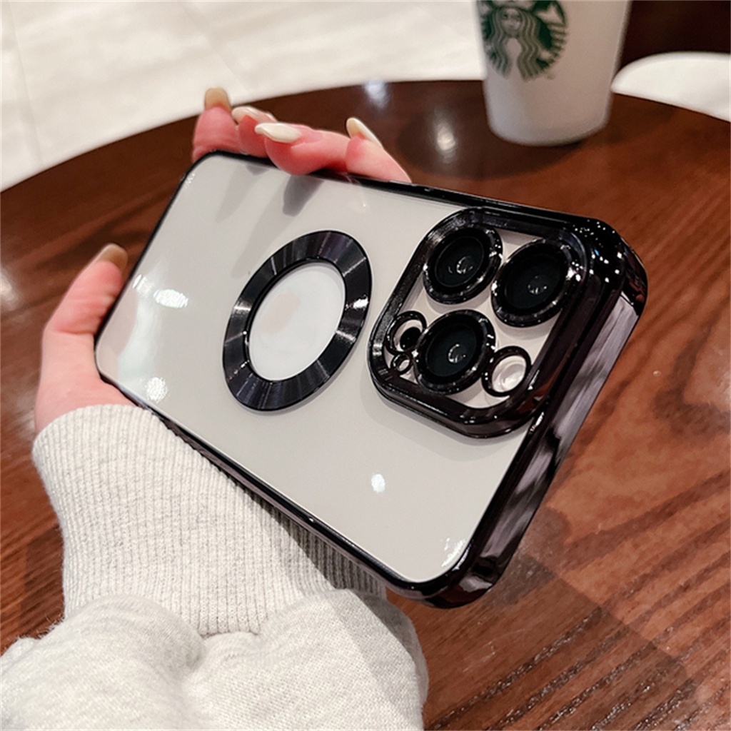 Ốp Điện Thoại Mềm Trong Suốt Mạ Logo Sang Trọng Có Lỗ Bảo Vệ Ống Kính Máy Ảnh Cho iPhone 13 12 11 Pro max 12 mini XR XS X max 7 8 Plus Lưng