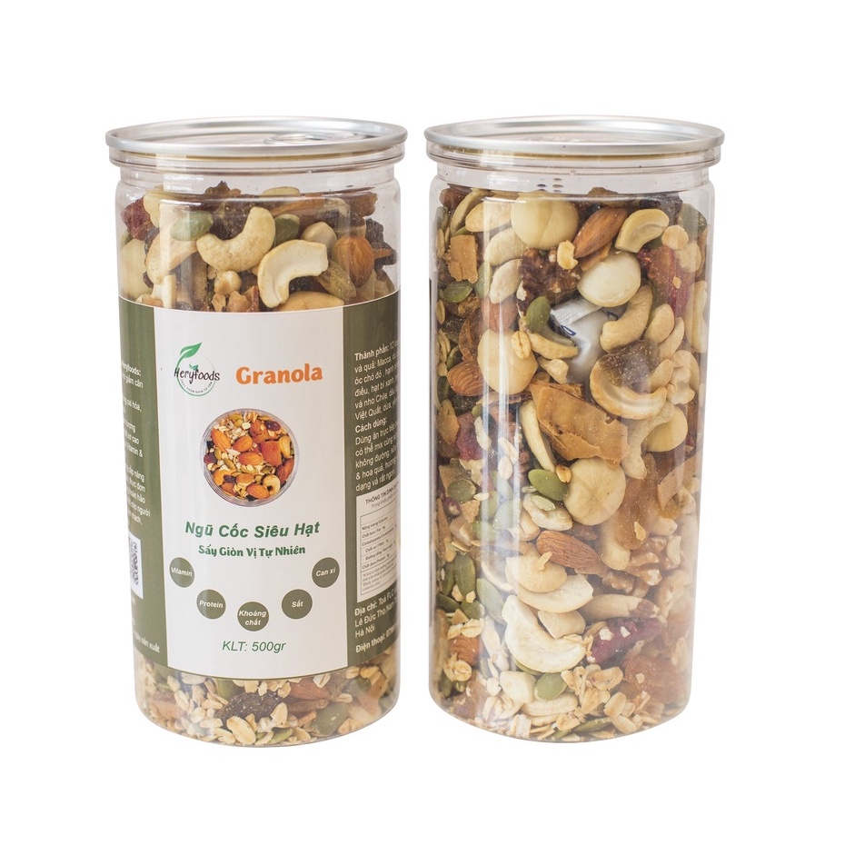 Ngũ cốc dinh dưỡng nguyên hạt granola ăn kiêng siêu hạt bổ sung thêm hạt óc chó, macca Heryfoods