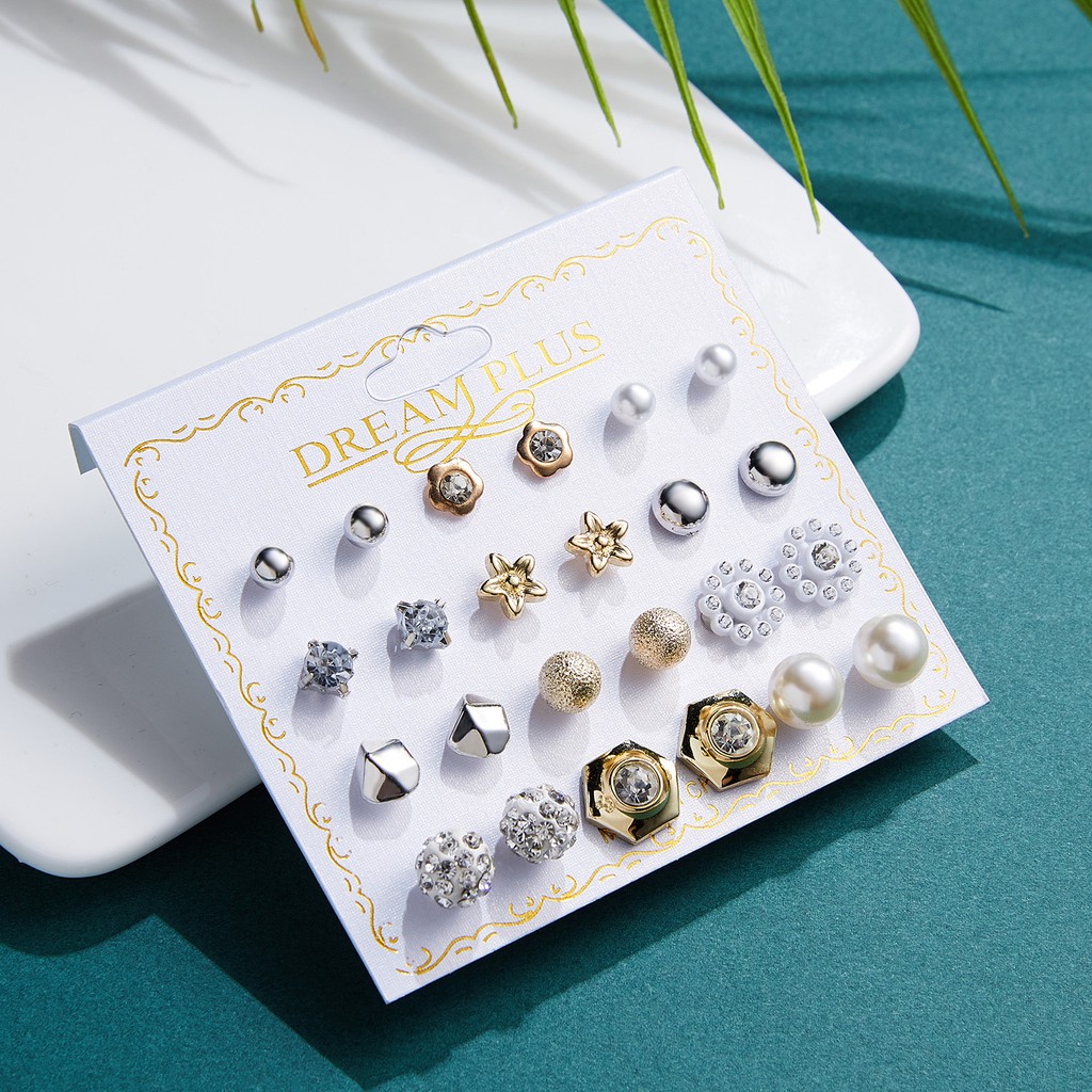 Set 12 đôi bông tai Rinhoo thời trang cho nữ