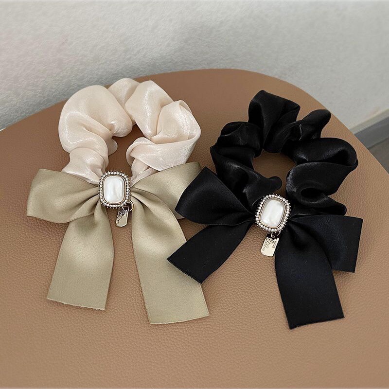 Dây Buộc Tóc Thắt Nơ Bằng Vải Organza Đính Ngọc Trai Cỡ Lớn Phong Cách Mới