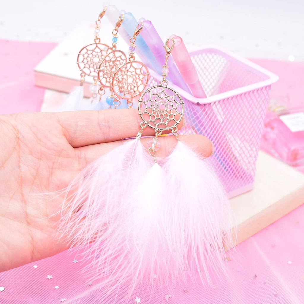 🌟🌟Bút Mực Gel Hình Dreamcatcher Phối Lông Vũ Màu Đen Xinh Xắn