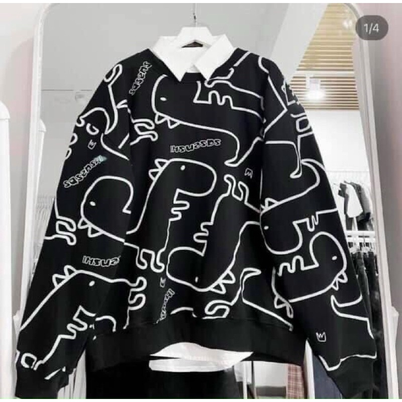 Áo Sweater Nỉ Khủng Long Unisex🎀freeship🎀mẫu hót 2021 chào thu, chất nỉ ngoại mềm tay , 3 màu Đen/Xanh/Trắng | BigBuy360 - bigbuy360.vn