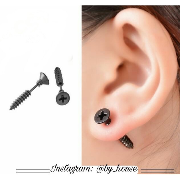 Bông tai unisex inox kiểu tua vít đinh vít không gỉ