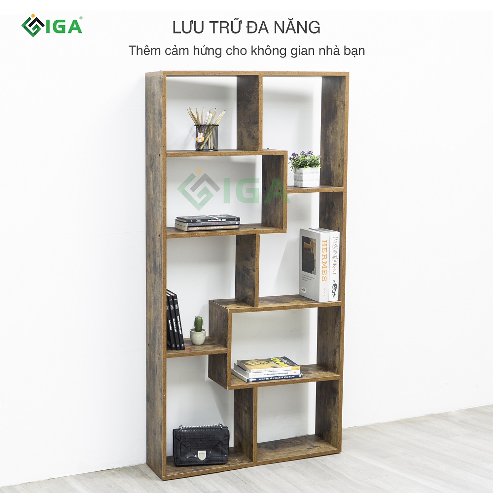 Kệ sách để sàn đa tầng hiện đại thông minh, kệ đa năng chắn phòng khách gỗ cháy- GP42.08