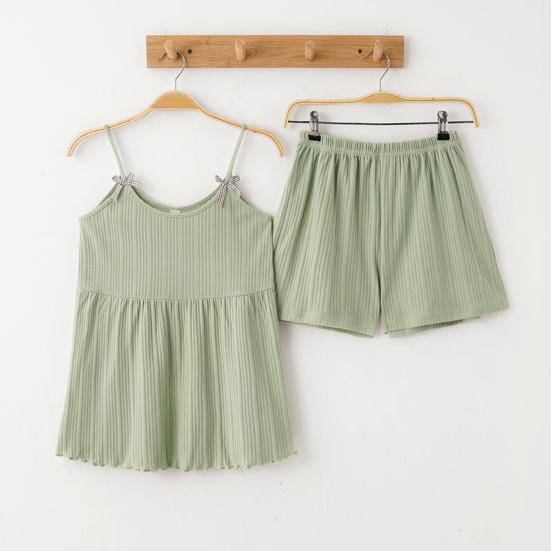Bộ đồ ngủ 2 dây mặc nhà thun tăm lạnh đính nơ dễ thương Babydoll DOLLYSECRET V05