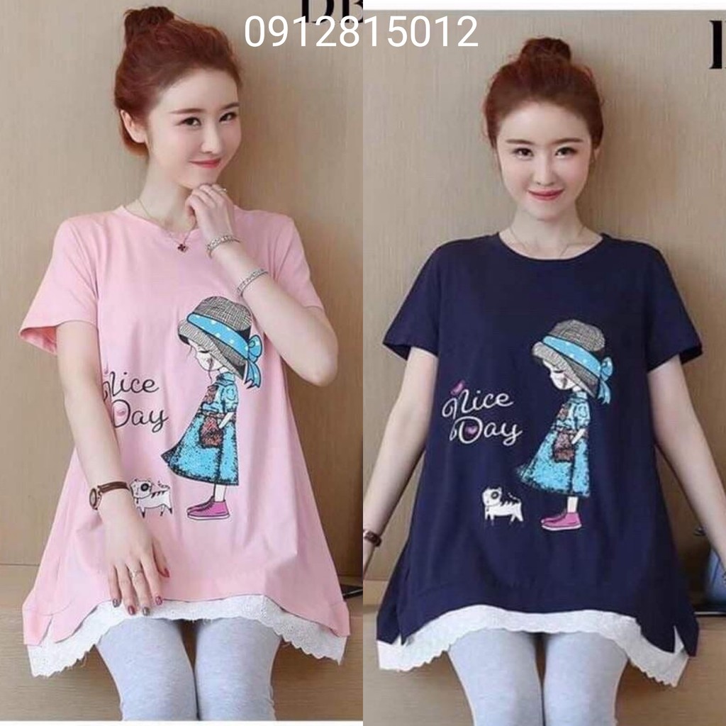 Áo bầu dáng suông chất cotton 40-70kg cộc tay mùa hè mát - Tổng kho váy bầu