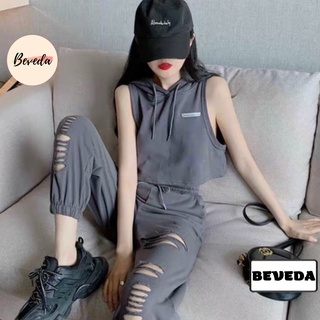 Sét Bộ Áo Ba Lỗ Có Nón - Quần Dài Jogger Rách Cá Tính