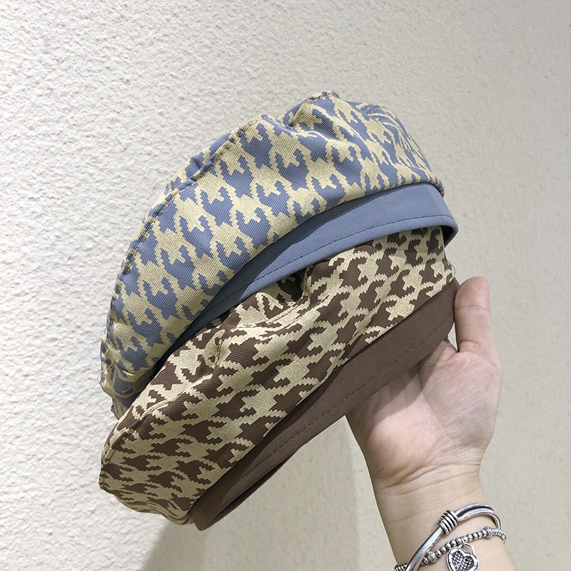 Autumn and winter fashion plaid cotton beret hat for women