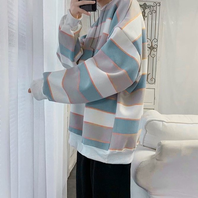 Áo Thun Tay Dài Dáng Rộng Họa Tiết Sọc Ngang Phong Cách Hong Kong Bắt Mắt Dành Cho Nam | BigBuy360 - bigbuy360.vn