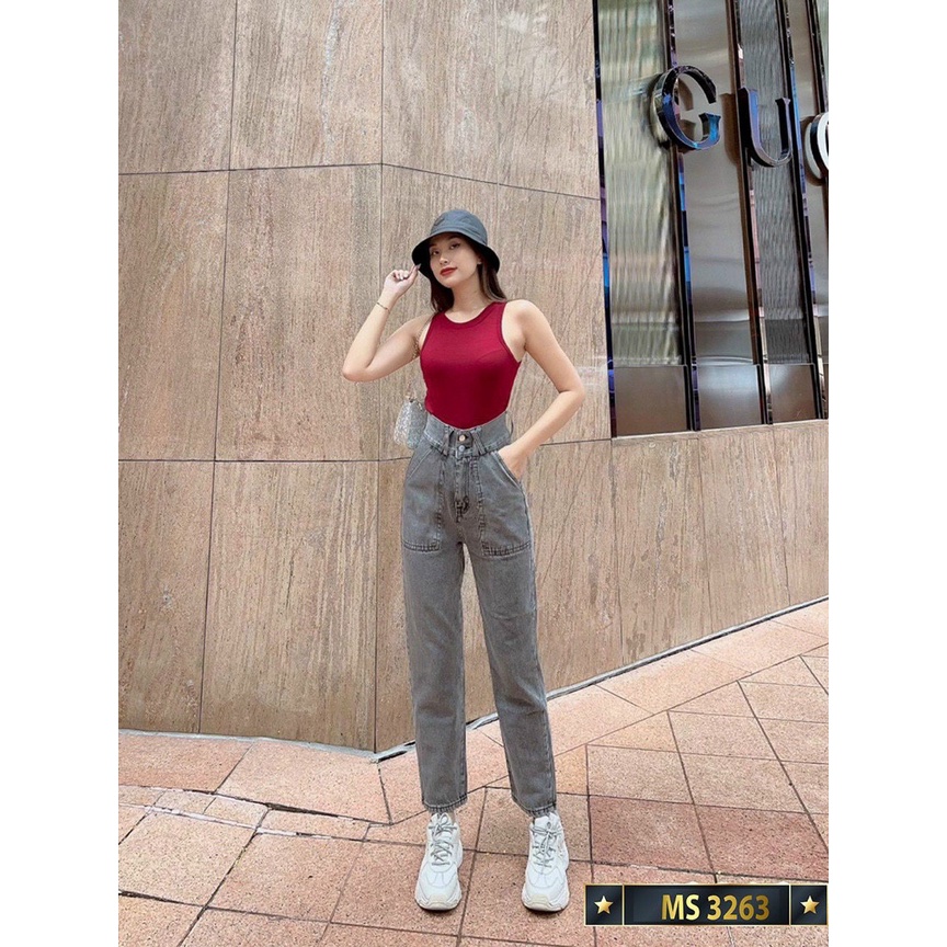 Quần baggy jean nữ cao cấp 💖FREESHIP💖 Quần Jean 9 tấc chất bò co giãn phối rách cá tính Lady Fashion - BG408