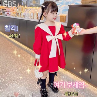 Váy bé gái - Váy thu dài tay phối nơ trắng siêu xinh cho bé 1-5 Tuổi