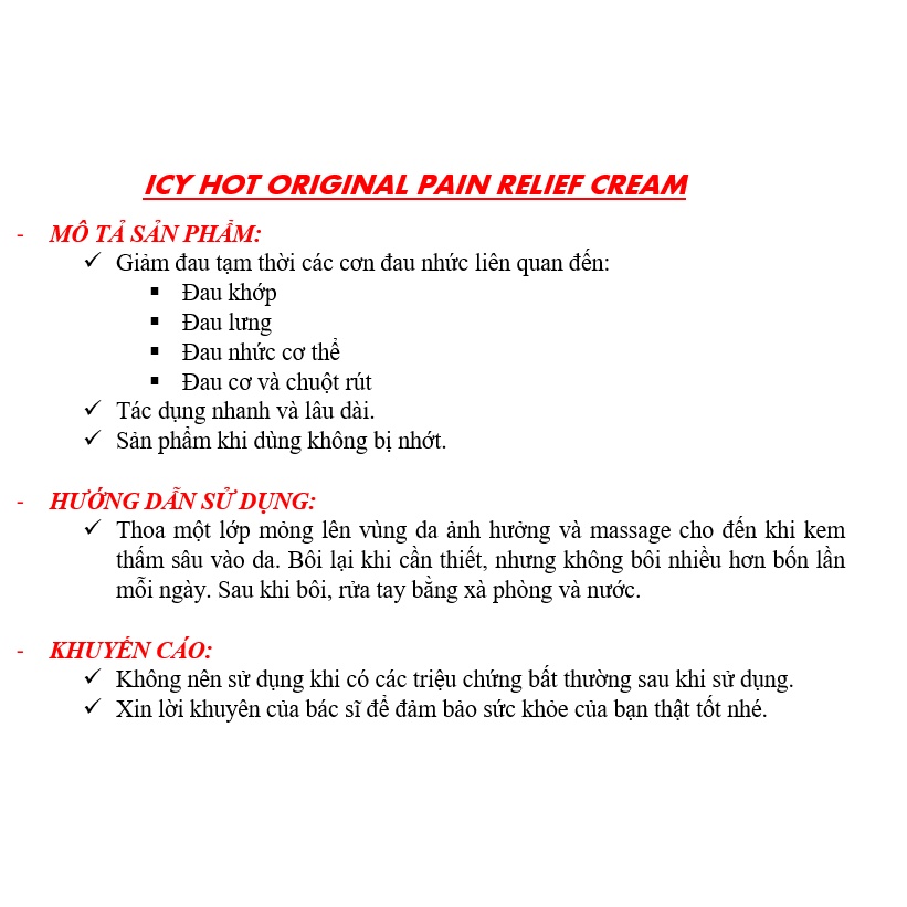 [DATE 6/2024] ICYHOT ORIGINAL PAIN RELIEF CREAM 86GR (3OZ)