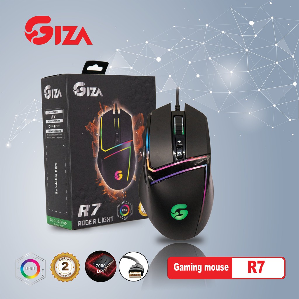 Chuột chuyên game GIZA R7 cổng USB Led RGB Gaming 7000 DPI