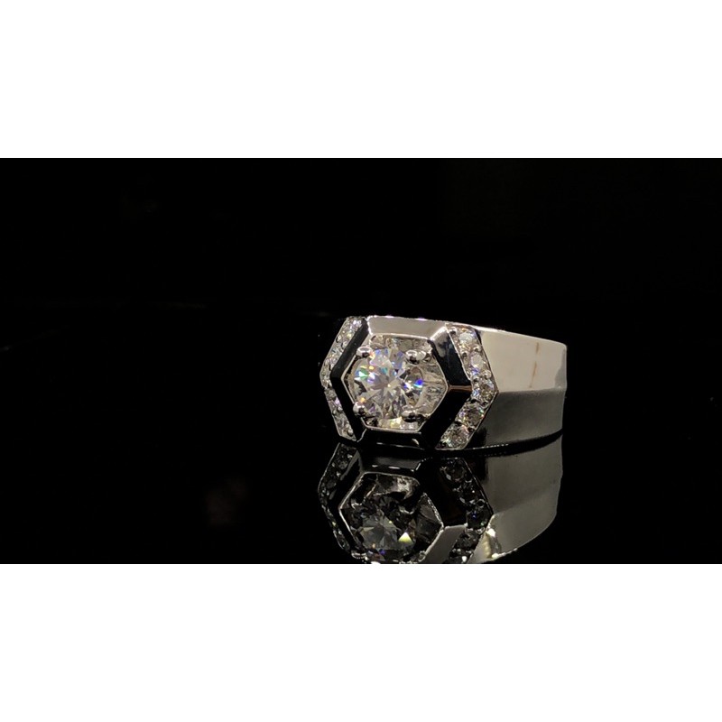 Nhẫn FULL moissanite: Chủ Moissan 5,5ly kiểm định+Tấm 2,0ly Moissan; Bạc mạ bạch kim