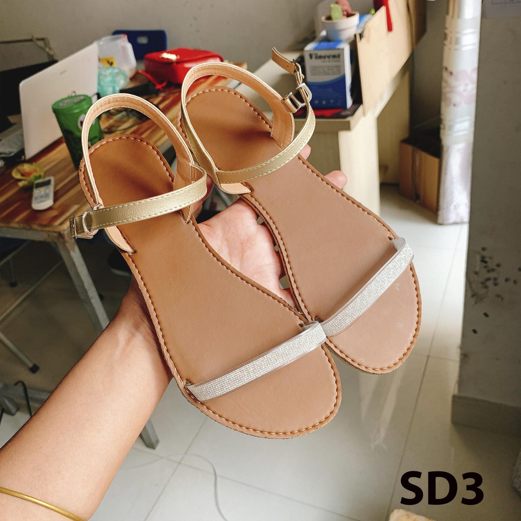 Sandal Nữ Đế Bệt Quai Ngang Đính Đá Cực Xinh - SD3