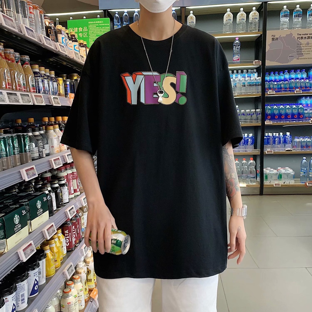 Áo thun tay lỡ YES unisex phông trơn nam nữ kiểu dáng form rộng overszie ,phong cách Hàn Quốc