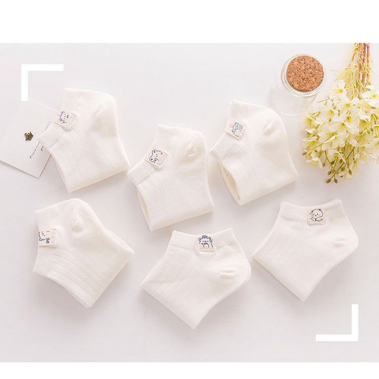 Tất nữ ngắn cổ Mivini vớ trắng viền cổ tem gấu dễ thương phong cách Hàn Quốc TN144