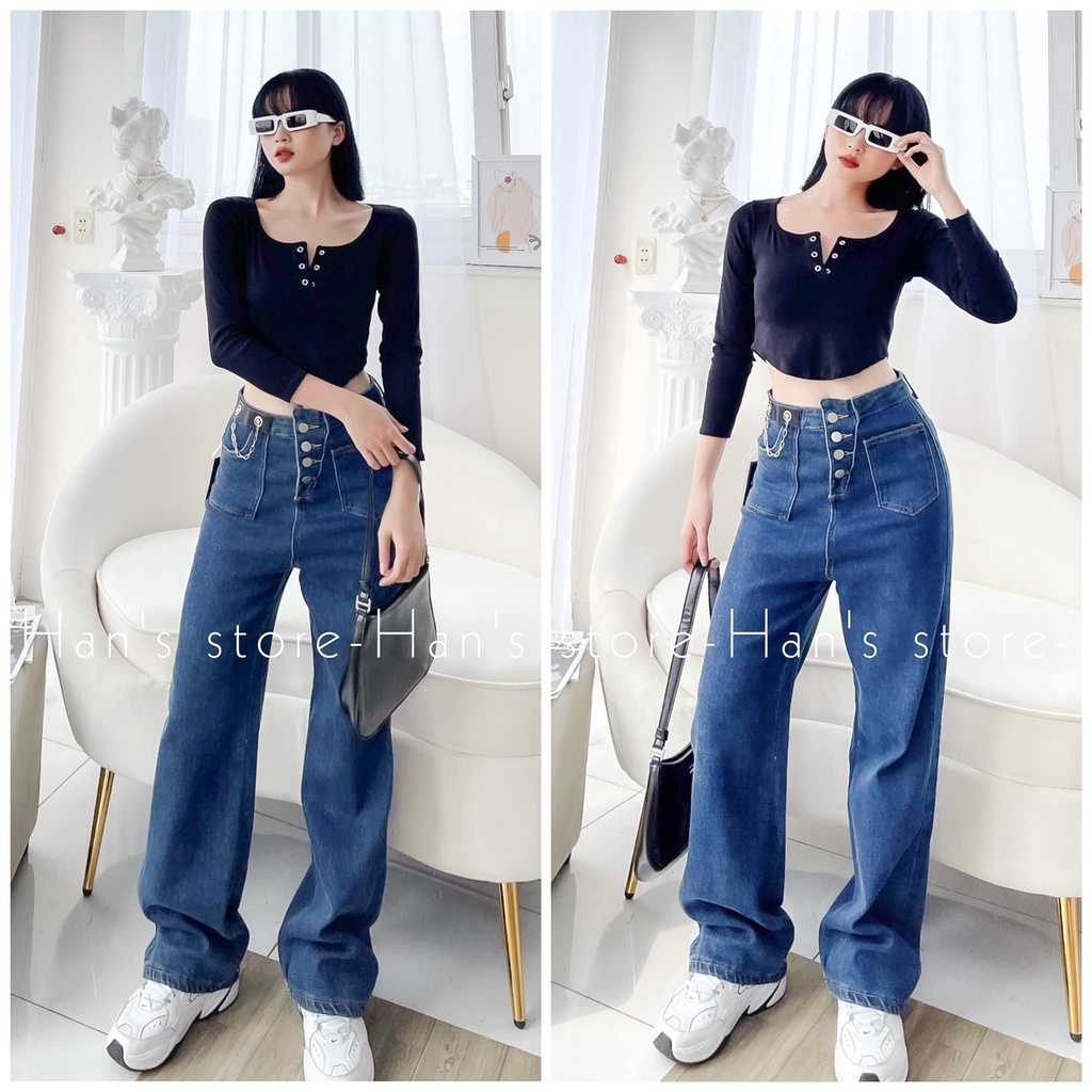 QUẦN BAGGY PHỐI DA - CHẤT JEAN ( ẢNH THẬT)