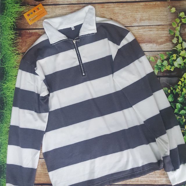 Polo zip, áo thun sọc có dây kéo