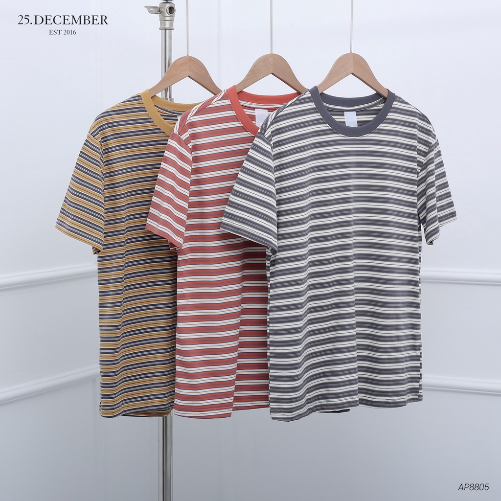 Áo phông kẻ ngang, viền cổ màu, chất cotton đẹp - 25.December AP8805