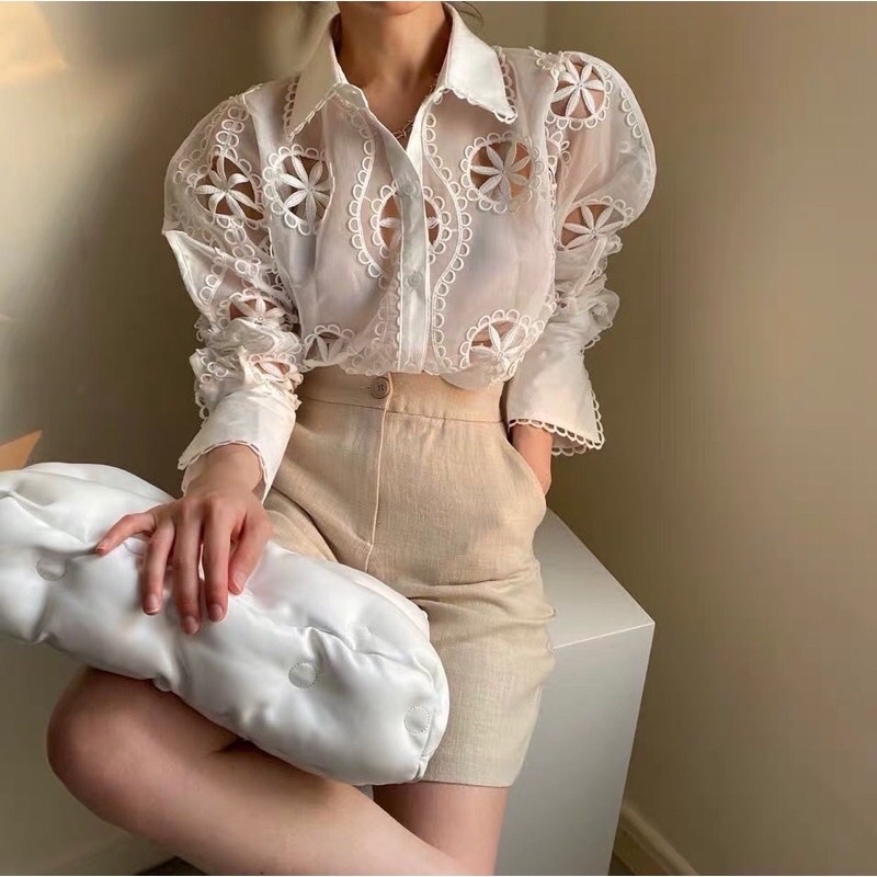 ÁO SƠ MI ORGANZA CAO CẤP HOA THÊU HÀNG CHUẨN KOREA (ảnh thật)