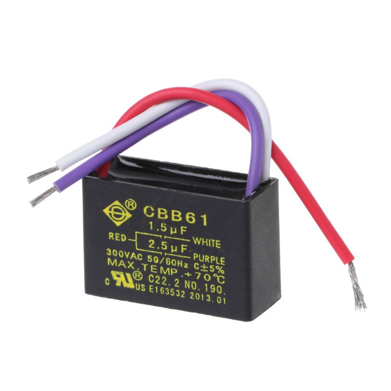 Tụ điện màu đen Cbb61 1.5uf + 2.5uf 3 Dây Ac 250v 50 / 60hz tiện dụng cho quạt trần