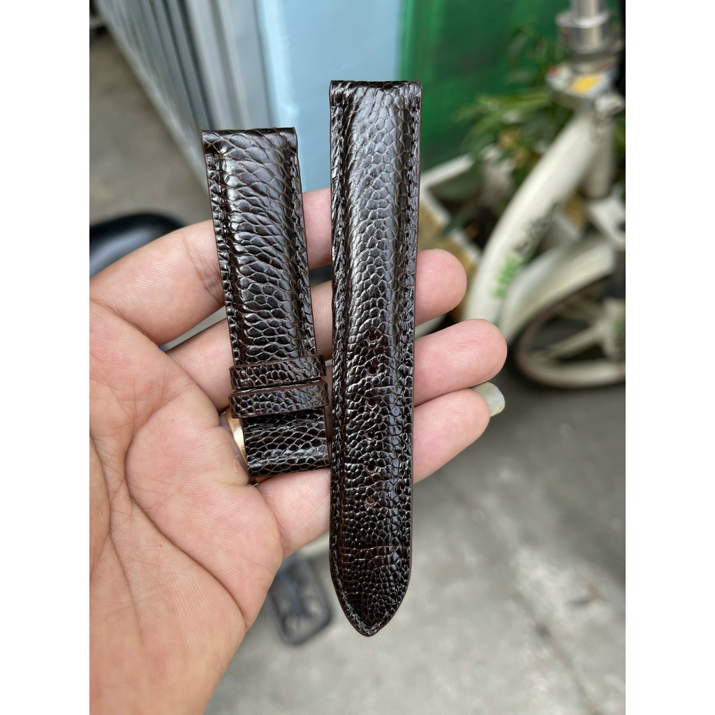 Dây đồng hồ nam nữ da đà điểu, dây đồng hồ da thật màu nâu đất size 18, 20, 22 Tặng kèm khóa, chốt và tool thay dây