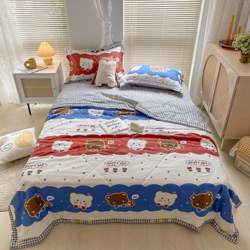 Bộ chăn ga gối cotton 100% ,chăn chần hè [mềm trần] đủ kích thước 1m6,1m8,2m2