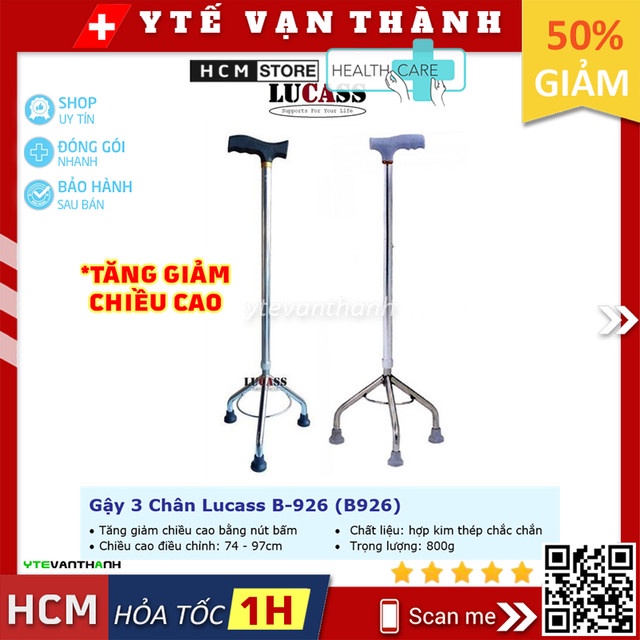 ✅ Gậy 3 Chân Lucass B-926 (B926) | Có Thể Tăng Giảm Chiều Cao -VT0539