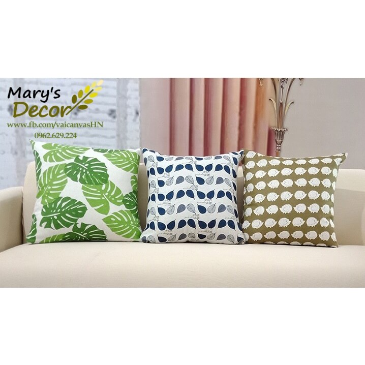 Gối tựa sofa Mary Decor - họa tiết Lá Bodhi xanh tím G-E05