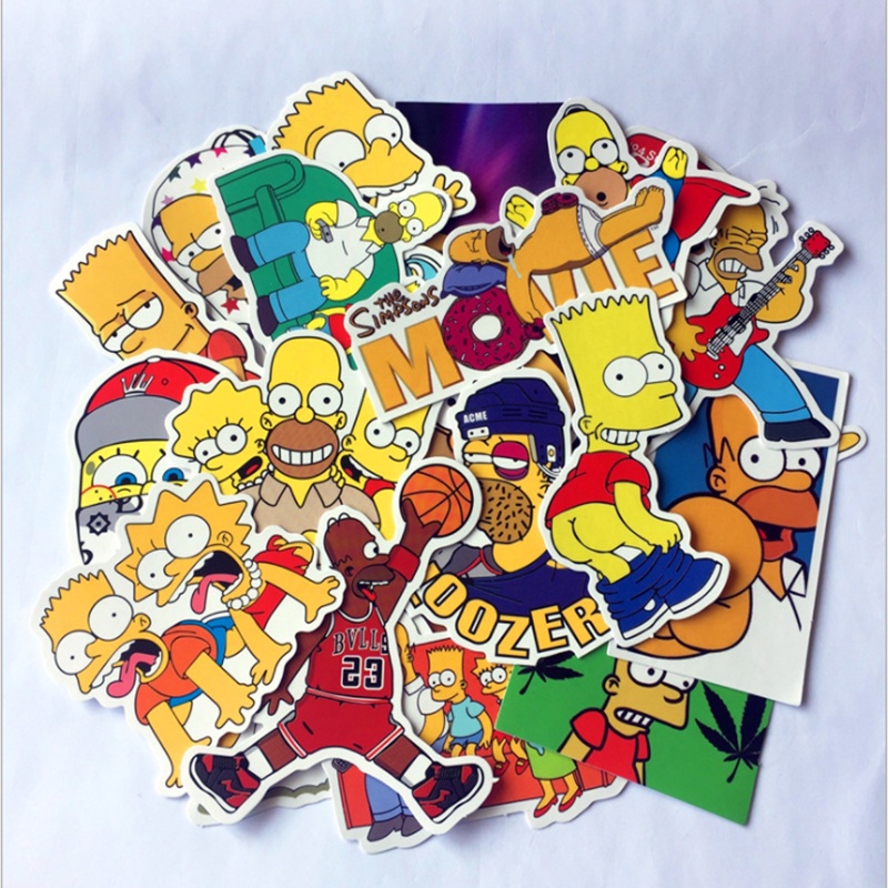 Set 50 miếng dán họa tiết hoạt hình Simpsons vui nhộn chống thấm nước trang trí vali laptop điện thoại