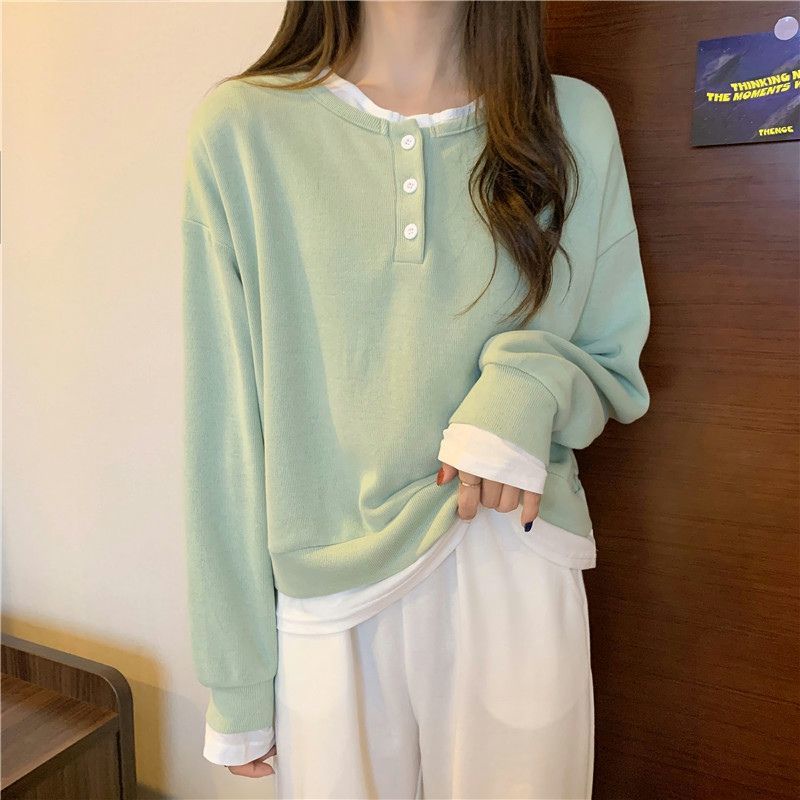 Áo Len Dài Tay Giả Hai Lớp Thiết Kế Mới Thời Trang Mùa Thu Dành Cho Nữ