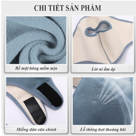 Khẩu trang vải ninja lót nỉ siêu ấm kèm kính chắn gió mưa bụi tiện lợi