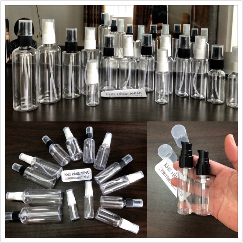 Chai pet trong suốt 20ml/ 30ml / 50ml / 100ml xịt sương, xịt nhỏ giọt, nắp bật, nắp nhôm - Bình Xịt nước chiết nước hoa