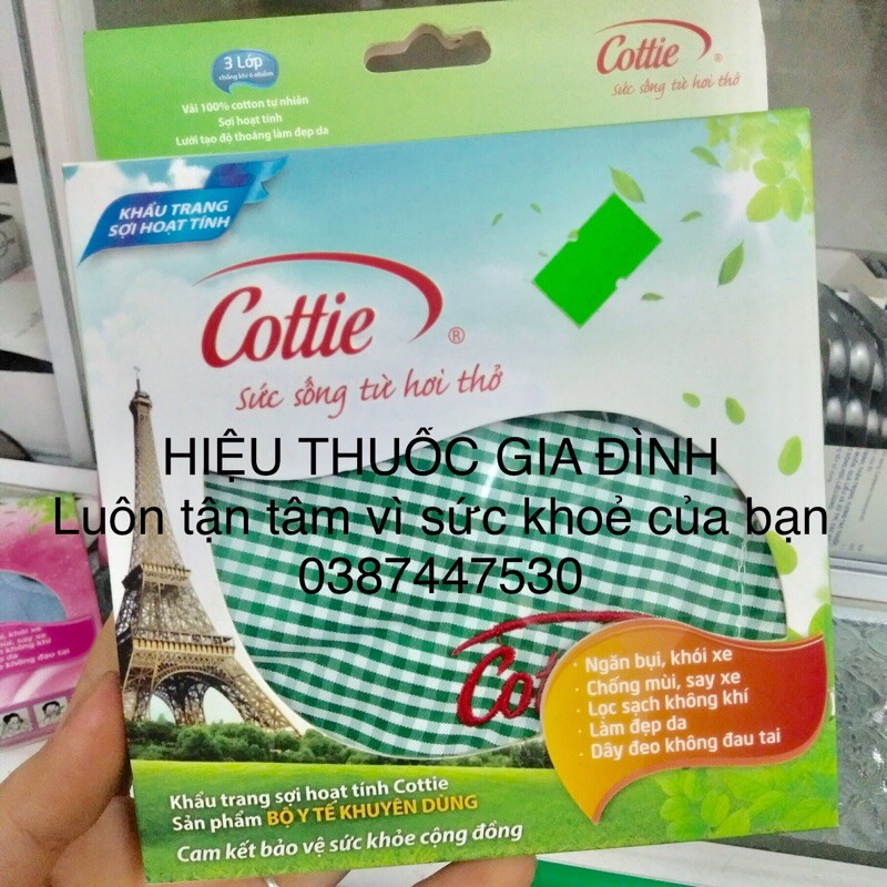 Khẩu trang SỢI HOẠT TÍNH Cottie người lớn 3 lớp được BỘ Y TẾ KHUYÊN DÙNG