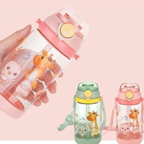 Bình đựng nước, bình uống nước hươu cao cổ có ống hút cho trẻ em, học sinh 450ml
