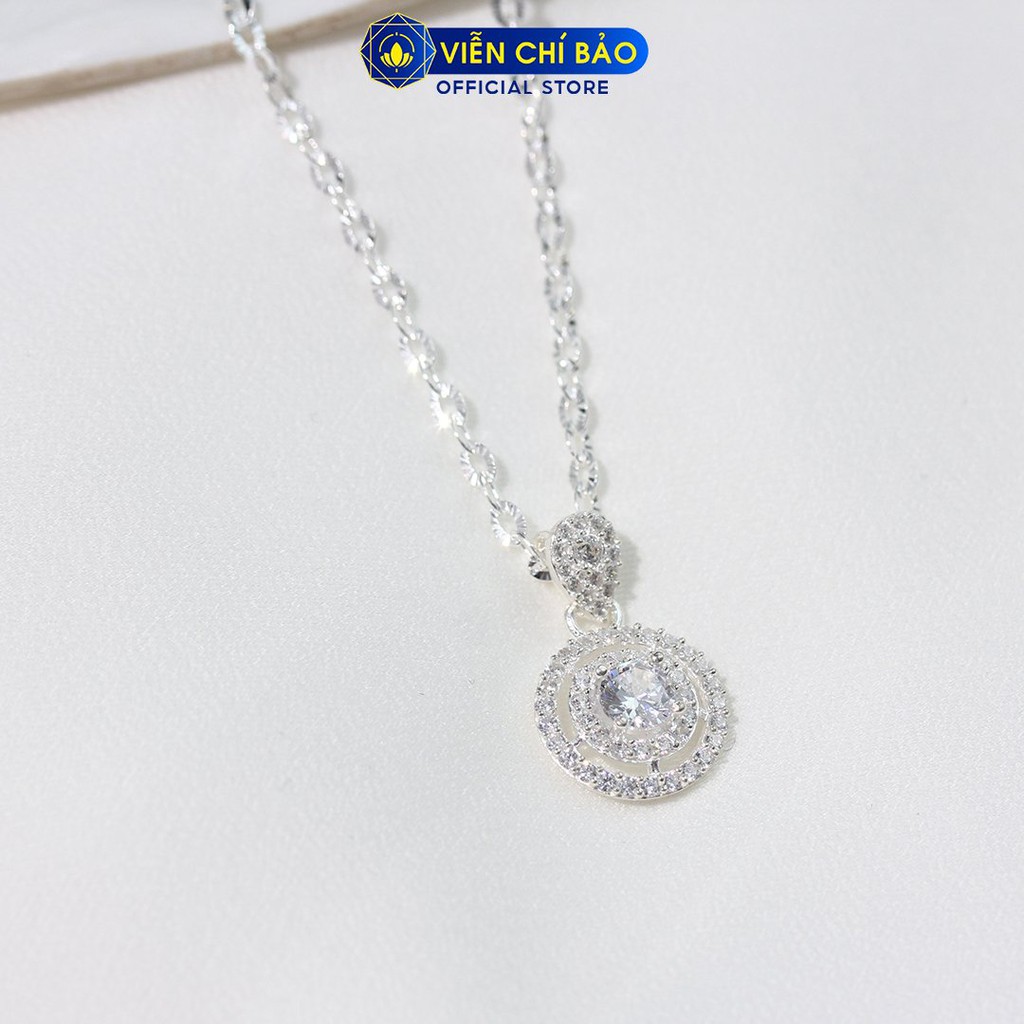 Dây chuyền bạc nữ tròn đính đá chất liệu bạc 925 thời trang phụ kiện trang sức nữ Viễn Chí Bảo D400776