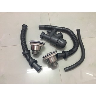 BỘ XẢ CHẬU,BỒN RỬA CHÉN BÁT ĐÔI (2 HỘC) INOX 304 phi 110