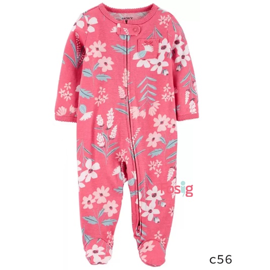 Sleepsuit Khóa Kéo Có Vớ Bé Gái Cter - Hồng Hoa Trắng