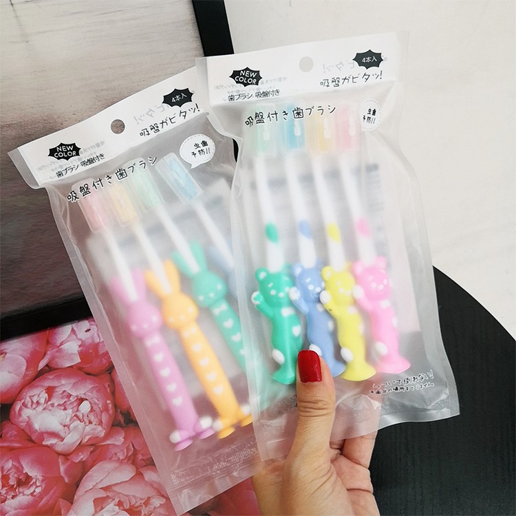 Set 4 Bàn chải đánh răng hình thú cho bé - đế mềm đứng được tiện lợi