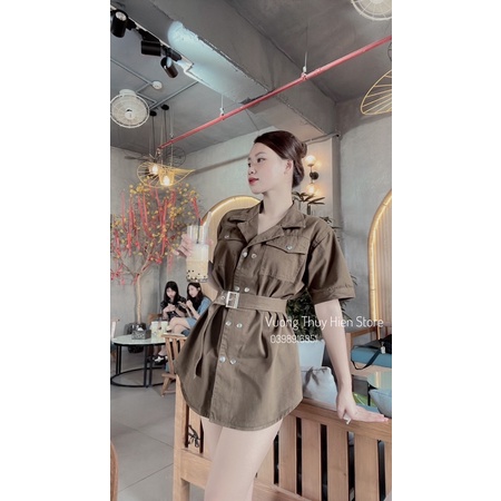 Set sơ mi bò túi ngực kèm đai siêu hót
