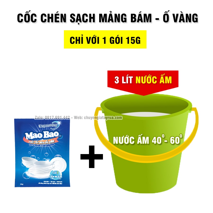 Hộp 4 Gói Bột Tẩy Rửa Cốc Chén Ố Vàng, Sỉn Màu Lâu Ngày Siêu Mạnh