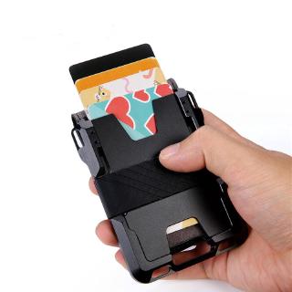 Smart Credit Card Wallet Phone Case Metal Men Credit Card Holder Crazy Horse Leather Coin Pocket Mask Money Bag Key Clip ID Bank Work Business Name Card Phone Case for Outdoor