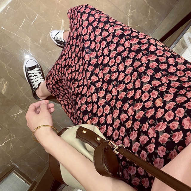 Chân váy vintage dang midi hoạ tiết hoa hồng 🌹 CV6655 Hàng quảng Châu | BigBuy360 - bigbuy360.vn