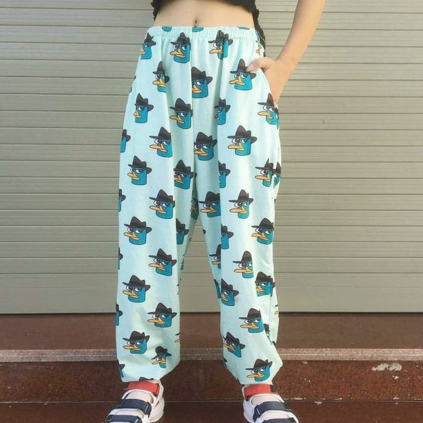 Quần dài cartoon Shin cậu bé bút chì rối seasame hoa đen thú mỏ vịt perry cartoon pant unisex